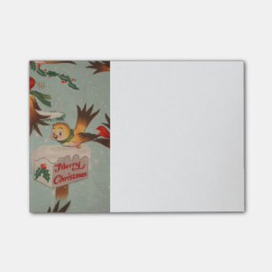 Bloco Post-it Pássaros do Feliz Natal do vintage