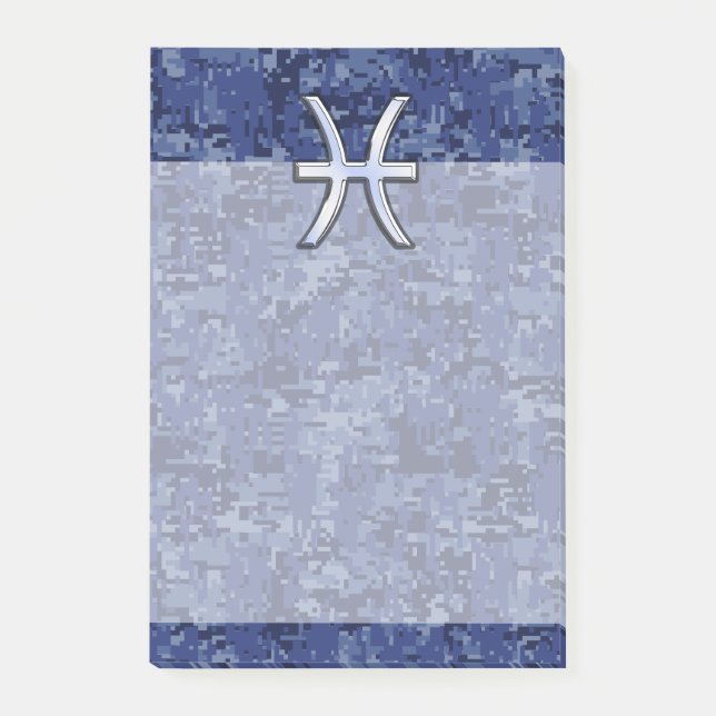 Bloco Post-it Peixes Símbolo Zodiac no Camo Digital Azul Marinho (Frente)