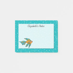 Bloco Post-it Peixes tropicais alaranjados e azul personalizado