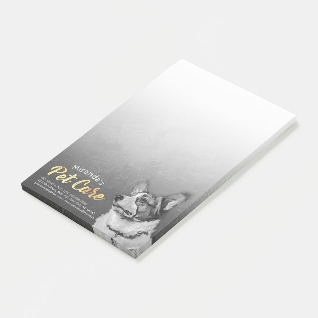 Bloco Post-it Pet Care Sentado Preto e Branco Pintura de Óleo de (Inclinado)