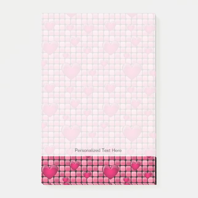 Bloco Post-it Pilha Rosa Com Corações (Frente)