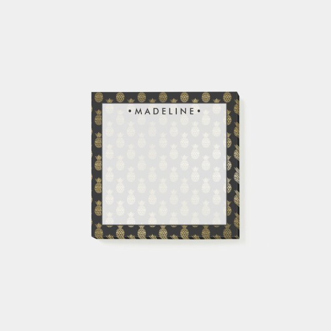 Bloco Post-it Pineanases Pretos e Dourados De Aquarela (Frente)