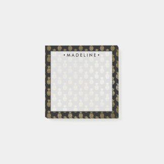 Bloco Post-it Pineanases Pretos e Dourados De Aquarela