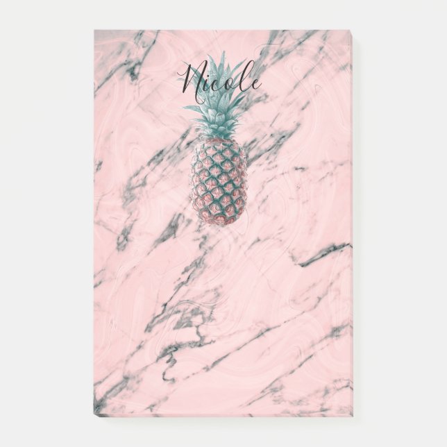Bloco Post-it Pineapple & Pink Marble Swirl Modern Chic Trendent (Frente)