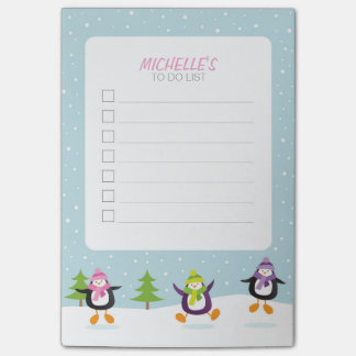 Bloco Post-it Pinguins Bonitos Pulando em Neve Festivos para Faz