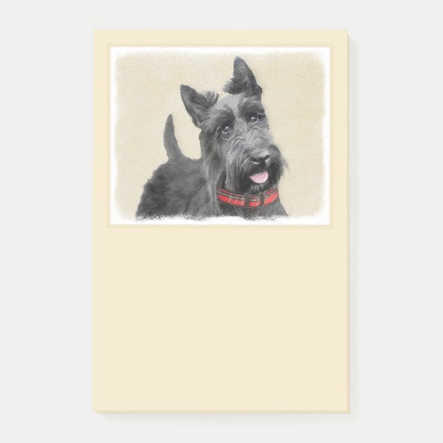 Bloco Post-it Pintura de Terrier escocês - Arte de cão original  (Frente)