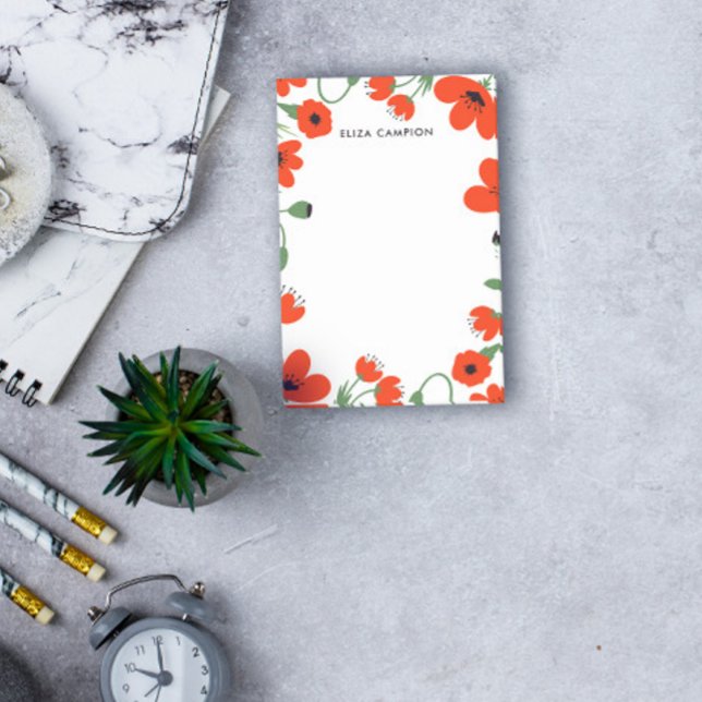 Bloco Post-it Poppies vermelhos | Nome personalizado (Criador carregado)