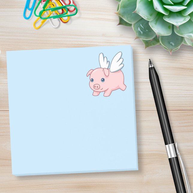 Bloco Post-it Porco Voador - Leitão com Asas em Azul (Criador carregado)