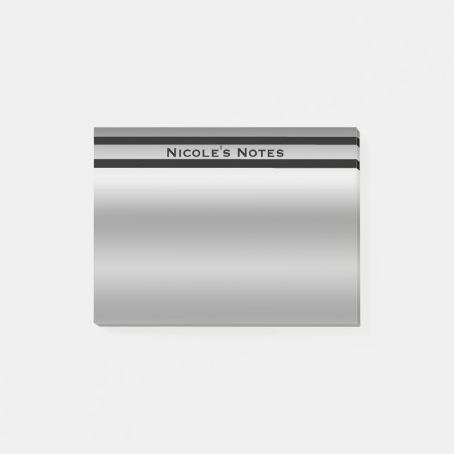 Bloco Post-it Prata Platina Brilho Chic Moderno Personalizado (Frente)