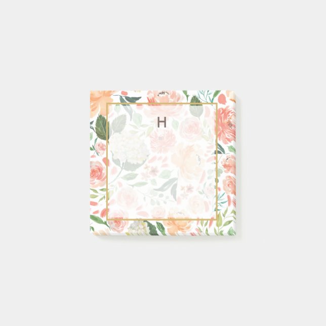 Bloco Post-it Primavera Blush e Peach Watercolor Monograma (Frente)