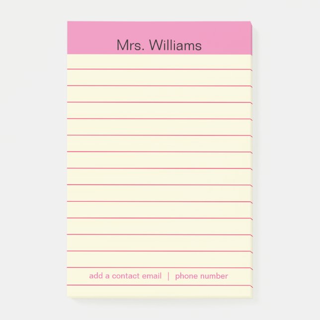 Bloco Post-it Professor de Stripe Rosa nas Linhas de Negócio Per (Frente)