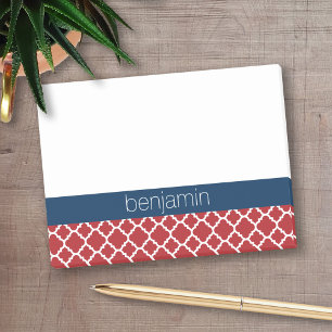 Bloco Post-it Red White Blue Quatrefoil Padrão Baby Boy