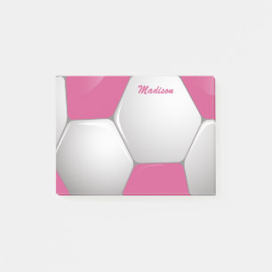 Bloco Post-it Rosa customizável e branco da bola de futebol do