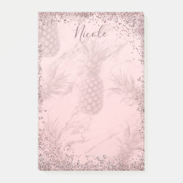 Bloco Post-it Rosa Dourado Brilhante Abacaxi Chic Tropical