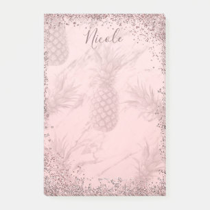 Bloco Post-it Rosa Dourado Brilhante Abacaxi Chic Tropical