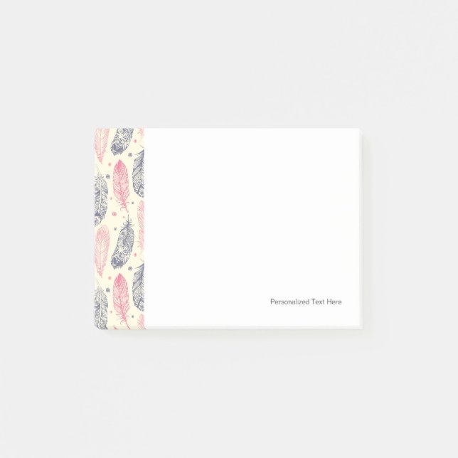 Bloco Post-it Rosa e teste padrão étnico roxo da pena (Frente)