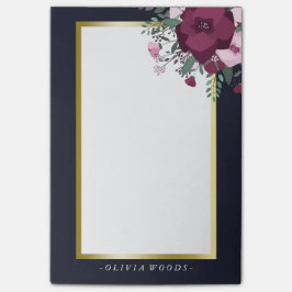 Bloco Post-it Rosa personalizado & floral azul