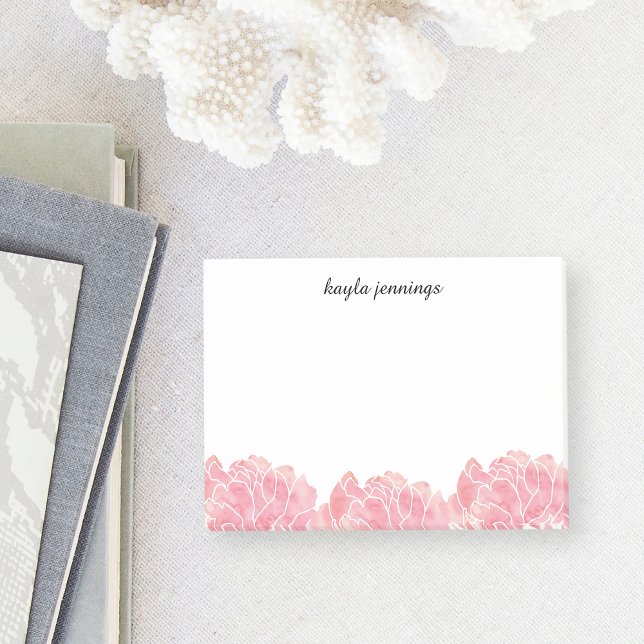 Bloco Post-it Rosa Quartz Pink Watercolor Peonies (Criador carregado)