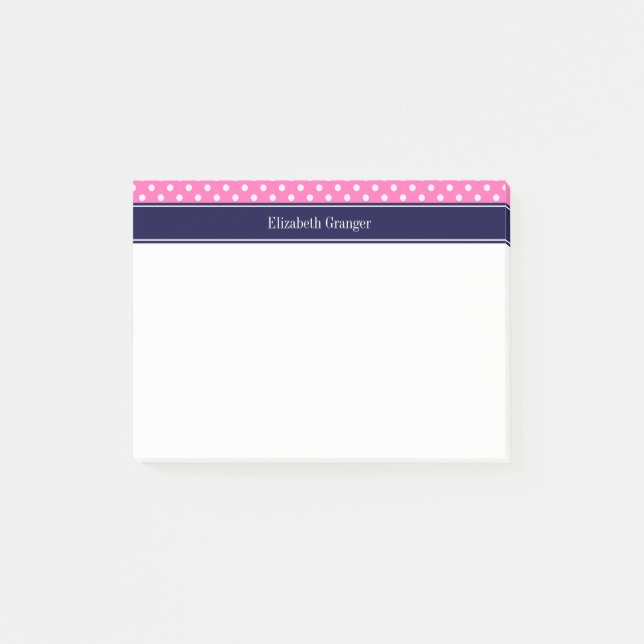Bloco Post-it Rosa Quente #2 Wht Marinho Bolinhas Blue Name Mono (Frente)