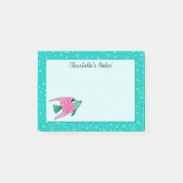 Bloco Post-it Rosa tropical e cerceta dos peixes personalizados