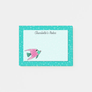 Bloco Post-it Rosa tropical e cerceta dos peixes personalizados
