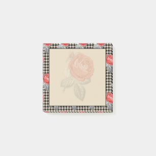 Bloco Post-it Rosas rosa vintage e desenho houndstooth
