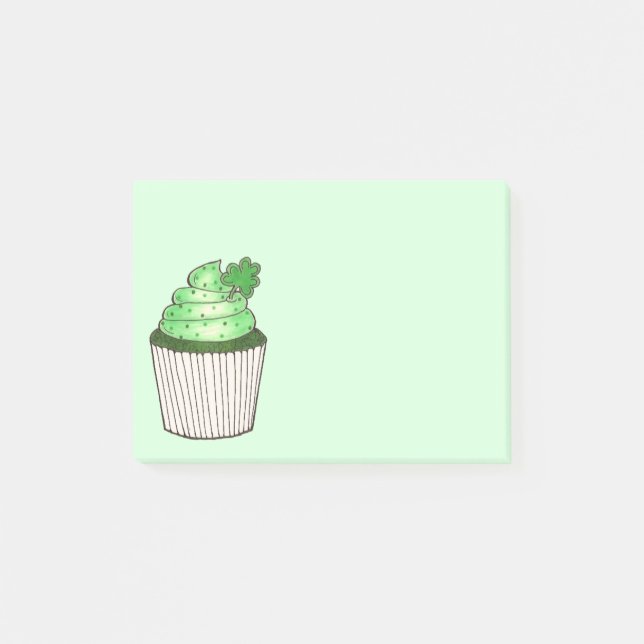 Bloco Post-it Rua de Cupcake de Shamrock verde. (Frente)