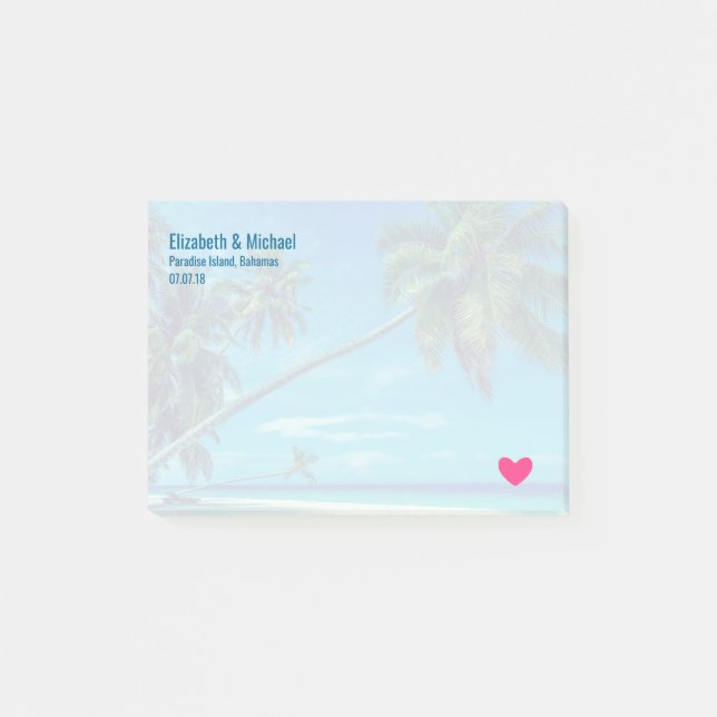 Bloco Post-it Sandy White Beach com Casamento Tropical Palms (Frente)