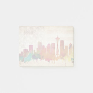 Bloco Post-it Seattle, skyline da cidade da aguarela de WA  