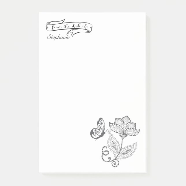 Bloco Post-it SEU NOME | da Mesa da Flor da Borboleta (Frente)