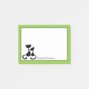 Bloco Post-it Silhueta branca dos gatos pretos do limão