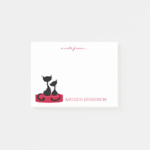 Bloco Post-it Silhueta dos gatos pretos no monograma vermelho da