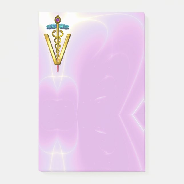 Bloco Post-it SÍMBOLO VETERINÁRIO CADUEUS DO ouro / Lilás Rosa (Frente)