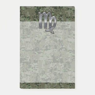Bloco Post-it Símbolo Virgo Zodiac na Camo Digital Verde Oleícol