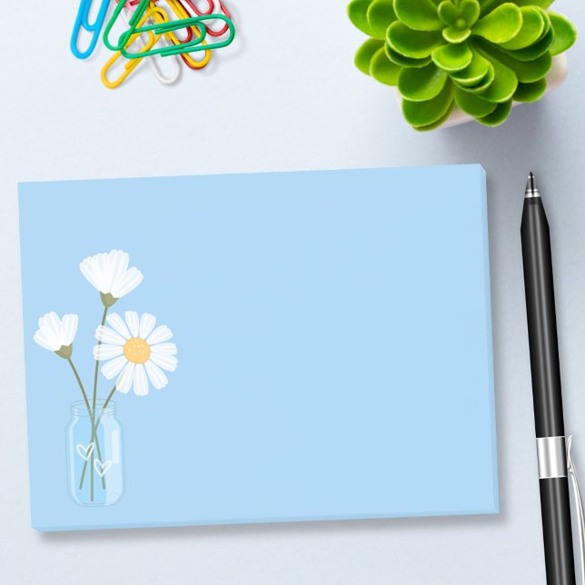 Bloco Post-it Simple White Daisies Mason Jar Hearts Buquê (Criador carregado)