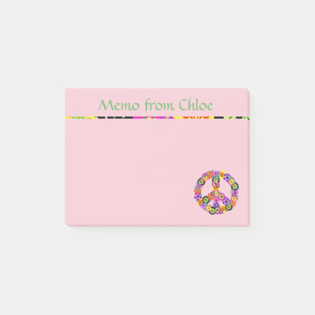 Bloco Post-it Sinal de Paz Memo From em Rosa (Frente)