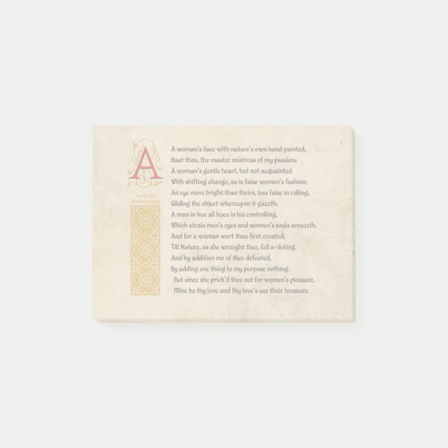 Bloco Post-it Soneto 20 de Shakespeare (XX) no pergaminho (Frente)
