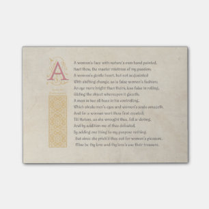 Bloco Post-it Soneto 20 de Shakespeare (XX) no pergaminho