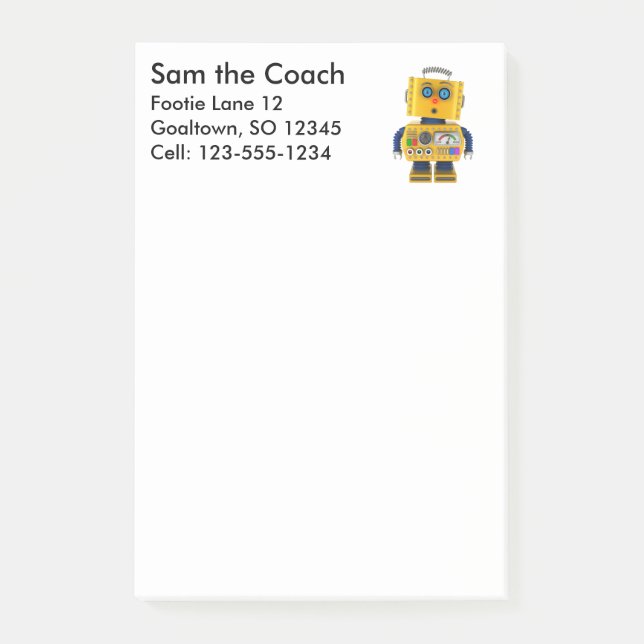 Bloco Post-it Surprised que olha o robô do brinquedo (Frente)