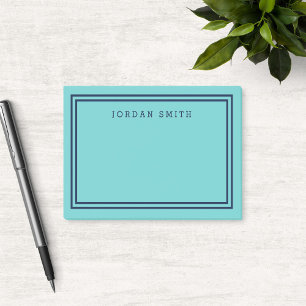 Bloco Post-it Teal de Aqua Moderno com Bordas Azuis de Marinho D
