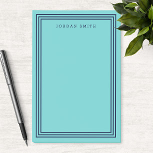 Bloco Post-it Teal de Aqua Moderno com Bordas Azuis de Marinho T