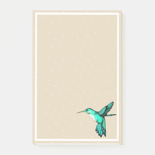 Bloco Post-it Teal Green Hummingbird e pontos brancos (Frente)
