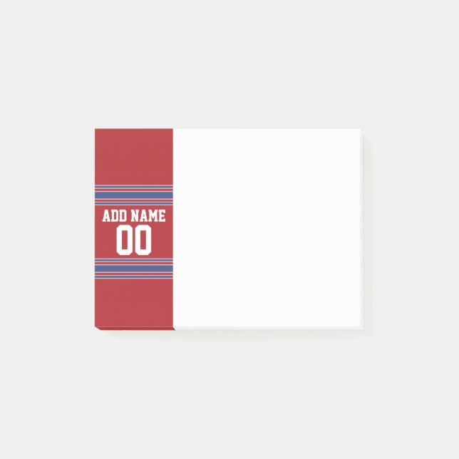Bloco Post-it Team Jersey com nome e número personalizados (Frente)