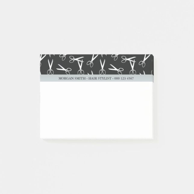 Bloco Post-it Tesoura prateada | Stylist para o cabelo | Nome pe (Frente)