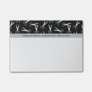 Bloco Post-it Tesoura prateada Stylist para o cabelo Nome pe