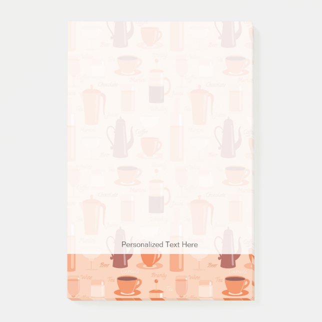 Bloco Post-it Teste padrão com bebidas e texto (Frente)