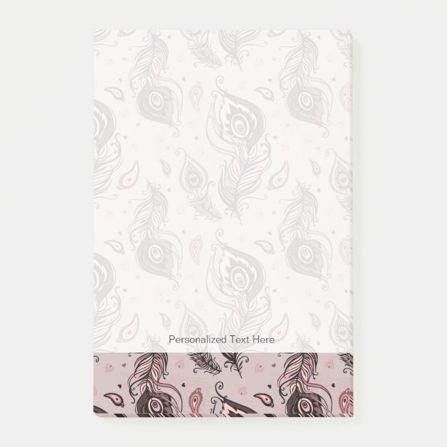 Bloco Post-it Teste padrão da pena do pavão (Frente)