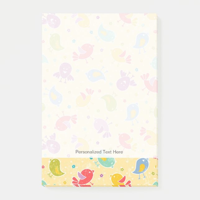Bloco Post-it Teste padrão do bebê com pássaros bonitos (Frente)