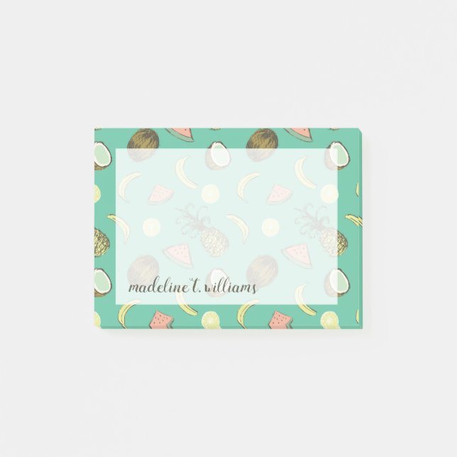 Bloco Post-it Teste padrão do Doodle da fruta tropical (Frente)