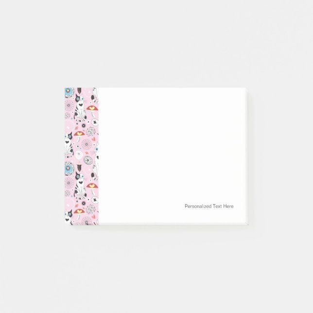 Bloco Post-it teste padrão dos gatos e das flores (Frente)